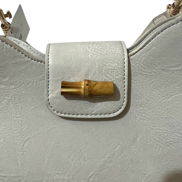 Pretty Simple Cream Vegan Leather Bamboo Shoulder Bag - Picture 7 of 14